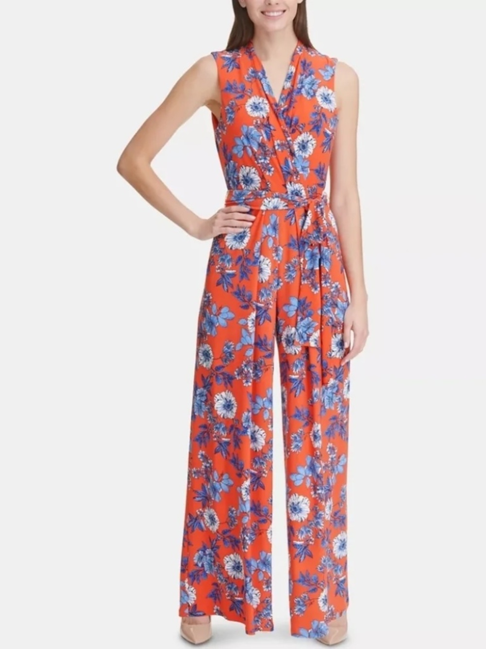 NEW w TAGS Tommy Hilfiger Delphos Garden Jersey Jumpsuit SZ 12 Stretch Floral